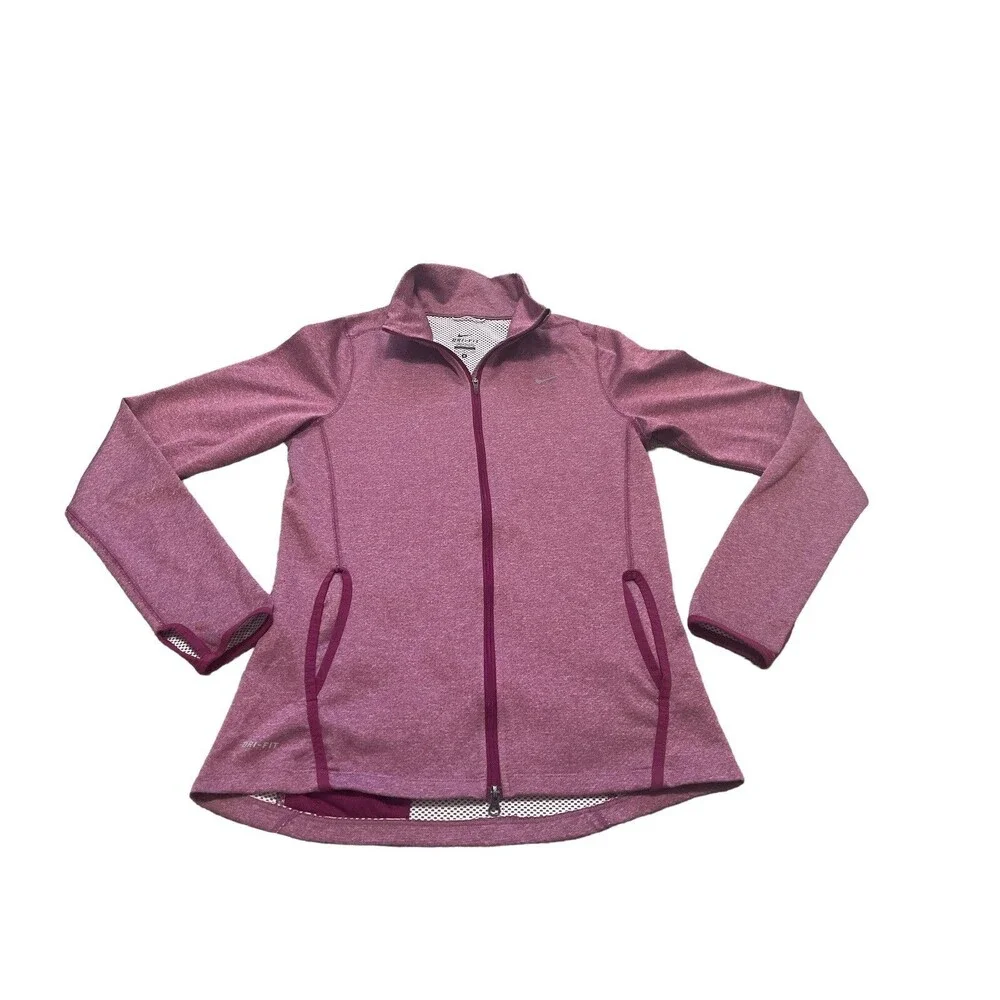 Nike Dri-FIT Women's Full Zip Running Jacket Red Thumbholes Reflective Size S